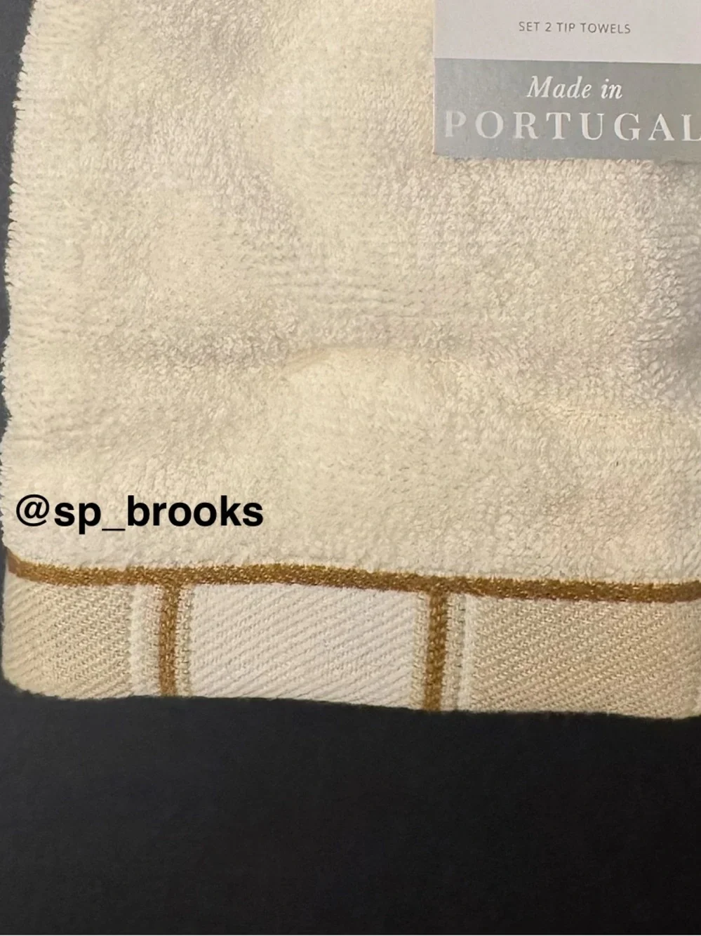 🎁2PC FELPINTER Tip Towel Set - Cream with Neutral Woven Striped Piping - Cotton